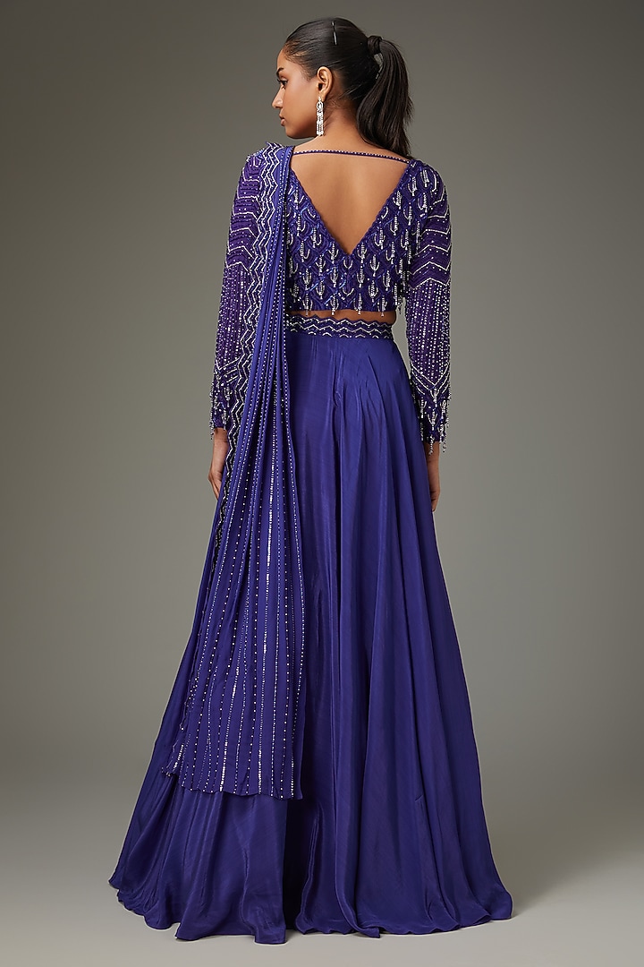 Pixie Powder Crepe Embellished Draped Skirt Set by Disha Patil at Pernia's Pop Up Shop