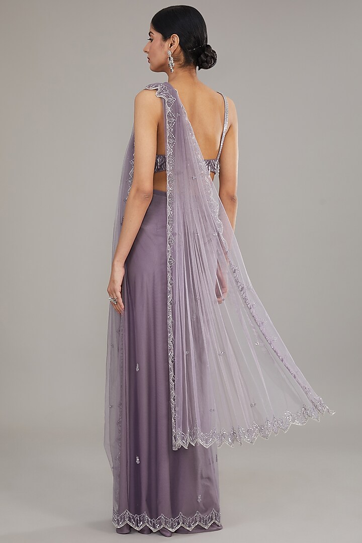 Purple Net Embroidered Wedding Saree Set by Disha Patil at Pernia's Pop Up Shop