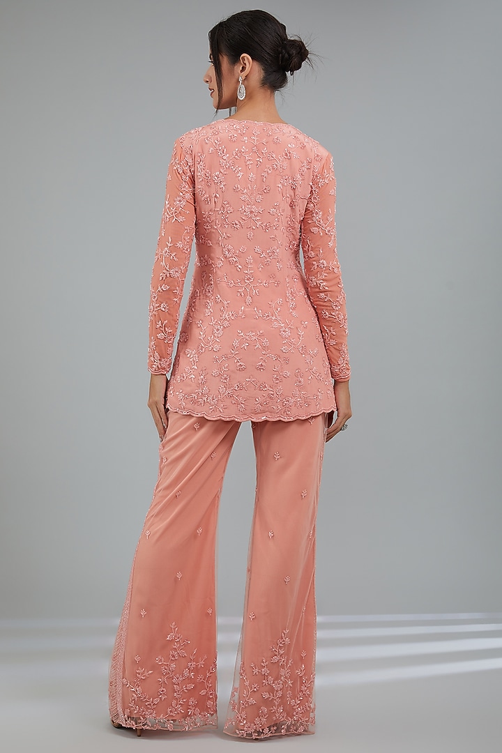 Rose Pink Georgette Hand Embroidered Jacket Set by Disha Patil at Pernia's Pop Up Shop