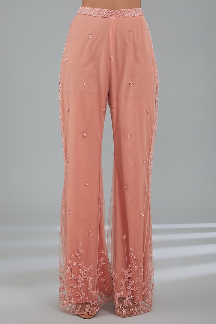 Rose Pink Georgette Hand Embroidered Jacket Set by Disha Patil at Pernia's Pop Up Shop