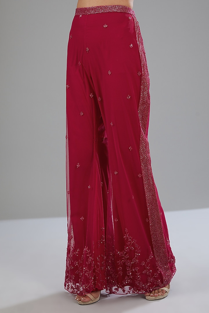 Red Crepe Embellished Jacket Set by Disha Patil at Pernia's Pop Up Shop