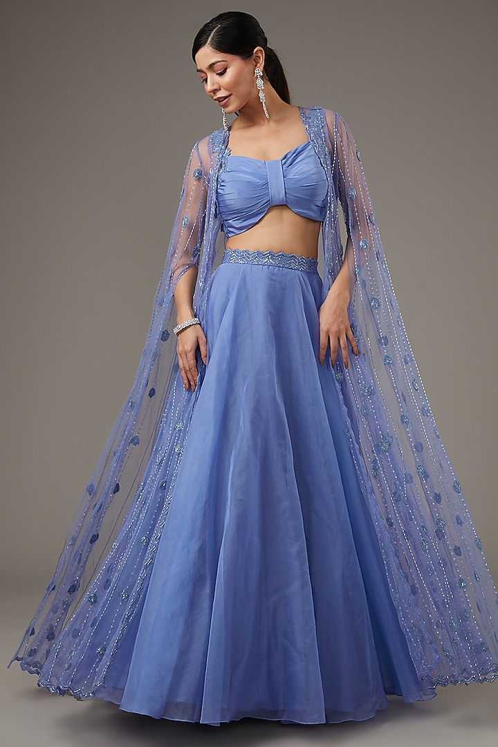 Blue Organza Skirt Set by Disha Patil