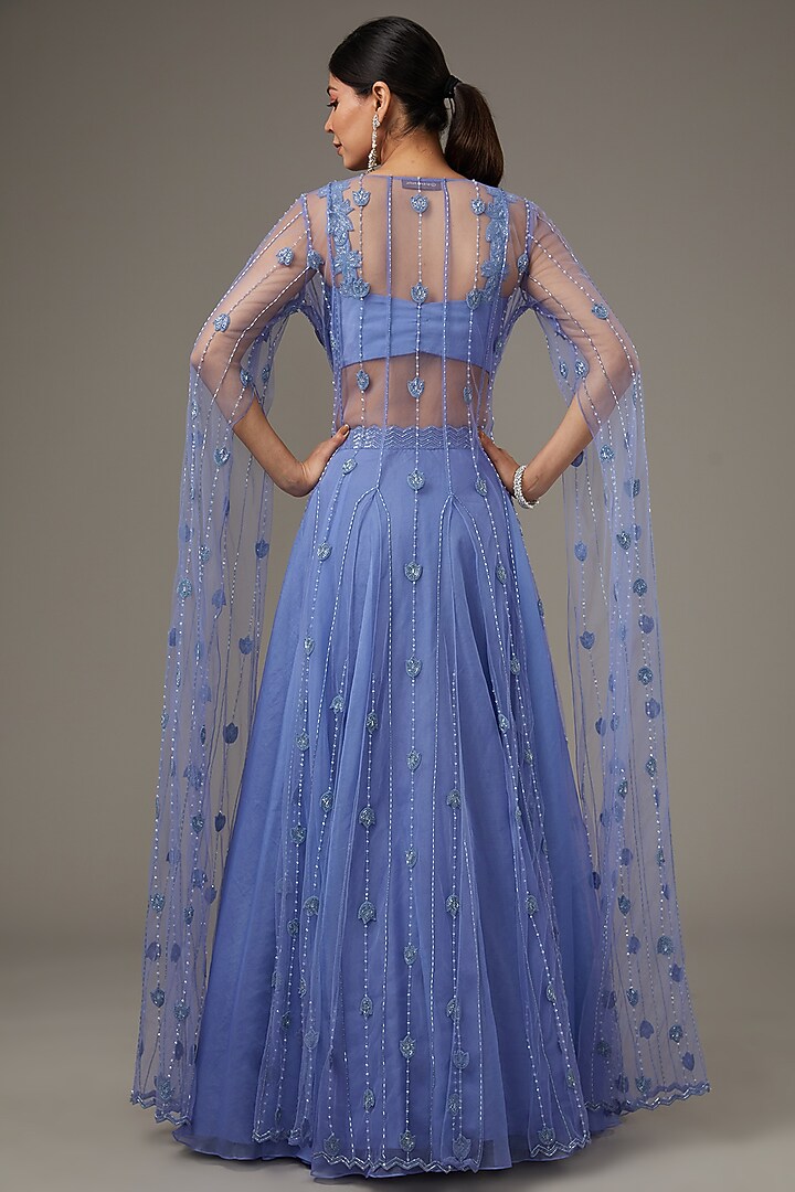 Blue Organza Skirt Set by Disha Patil at Pernia's Pop Up Shop
