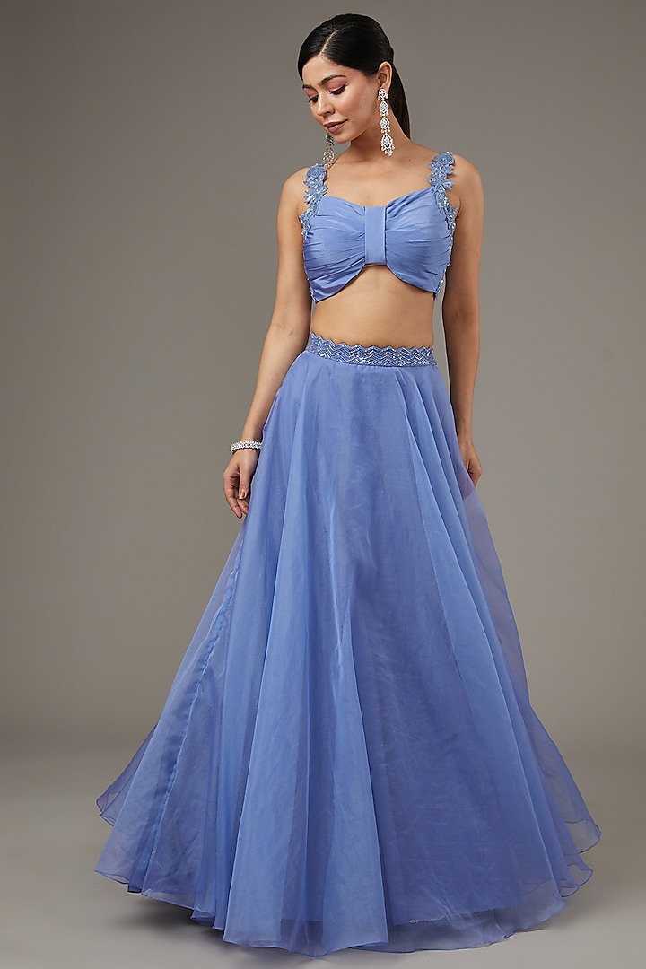 Blue Organza Skirt Set by Disha Patil at Pernia's Pop Up Shop
