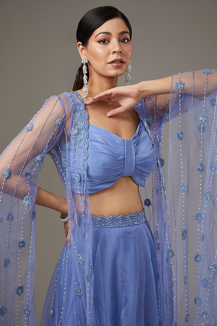 Blue Organza Skirt Set by Disha Patil at Pernia's Pop Up Shop