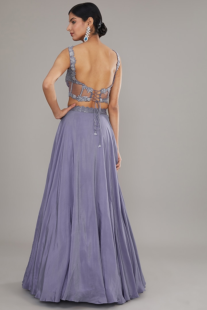 Purple Crepe Embroidered Draped Skirt Set by Disha Patil at Pernia's Pop Up Shop