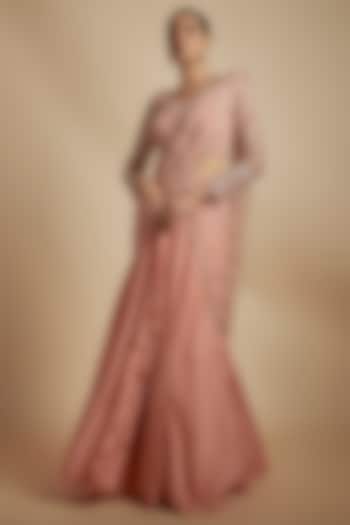 Rose Crepe Embellished Draped Reception Saree Set by Disha Patil at Pernia's Pop Up Shop