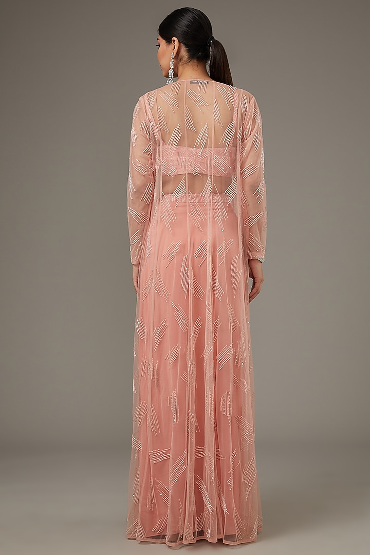 Pink Net Hand Embroidered Jacket Set by Disha Patil at Pernia's Pop Up Shop