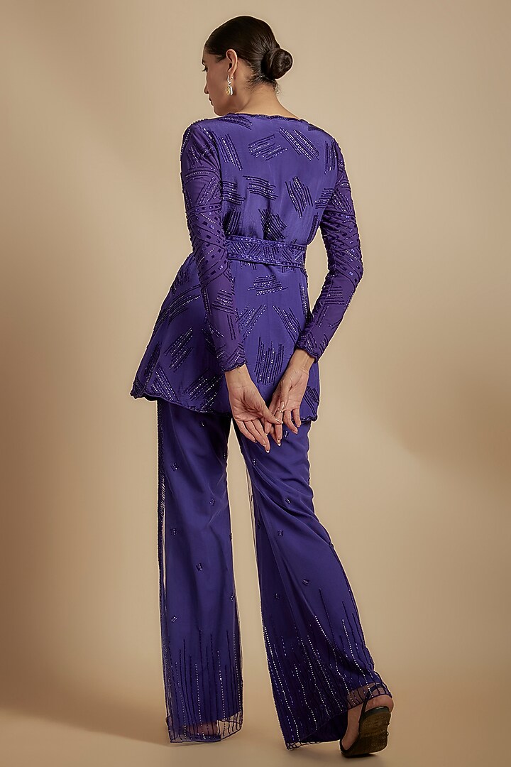 Pixie Powder Crepe Embellished Jacket Set by Disha Patil at Pernia's Pop Up Shop