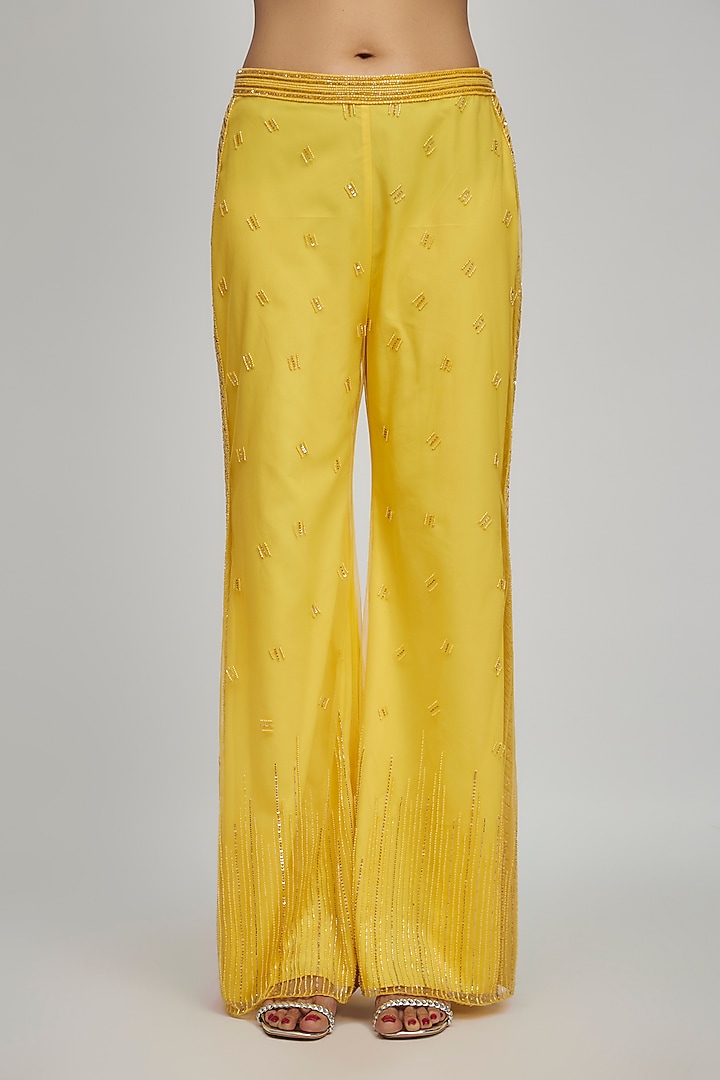 Yellow Crepe Embellished Jacket Set by Disha Patil at Pernia's Pop Up Shop