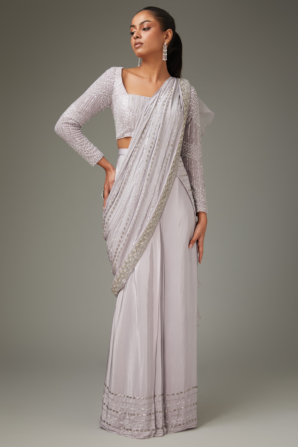 Buy Aruna Sarees Solid/Plain Bollywood Chiffon Saree (White) Online at Best  Prices in India - JioMart.