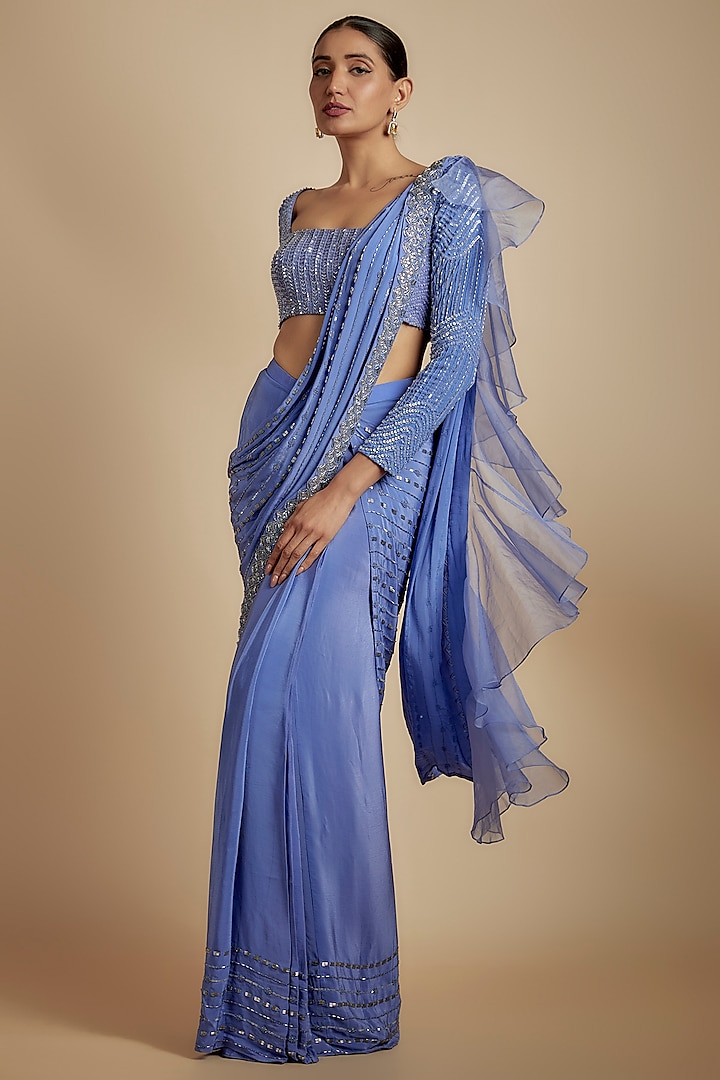 Persian Jewel Crepe Embellished Ruffled Draped Saree Set Design by ...