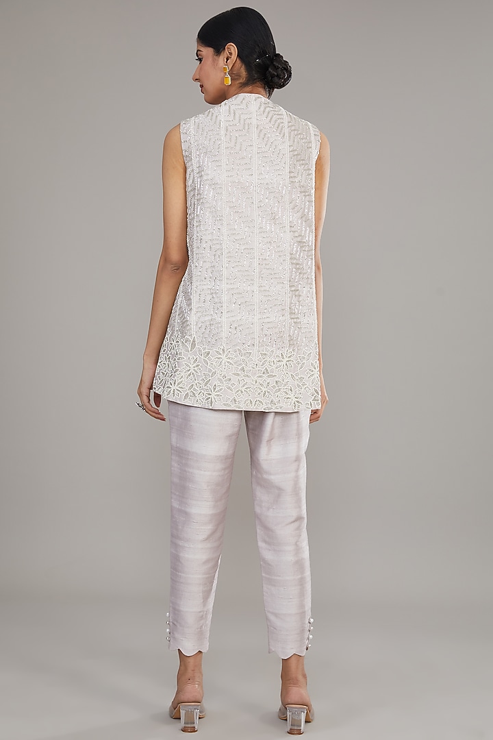 Ivory Raw Silk Embroidered Jacket Set by Disha Patil at Pernia's Pop Up Shop