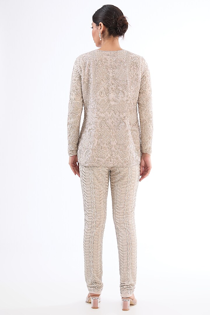 Pink Raw Silk Hand Embroidered Jacket Set by Disha Patil at Pernia's Pop Up Shop