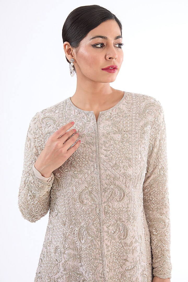 Pink Raw Silk Hand Embroidered Jacket Set by Disha Patil at Pernia's Pop Up Shop