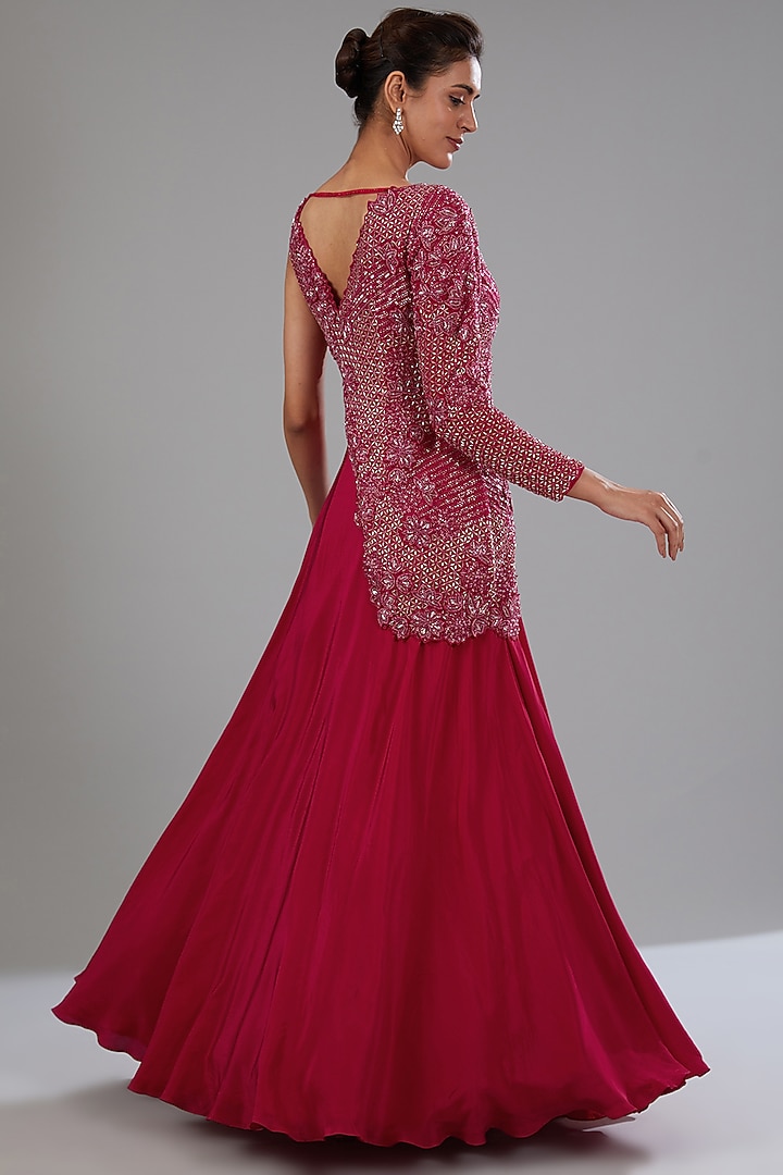 Red Crepe Skirt Set by Disha Patil at Pernia's Pop Up Shop