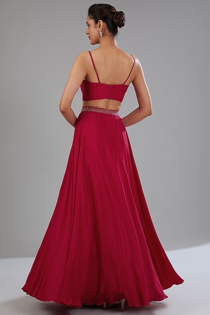 Red Crepe Skirt Set by Disha Patil at Pernia's Pop Up Shop