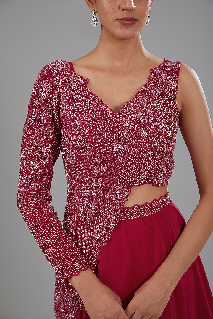 Red Crepe Skirt Set by Disha Patil at Pernia's Pop Up Shop