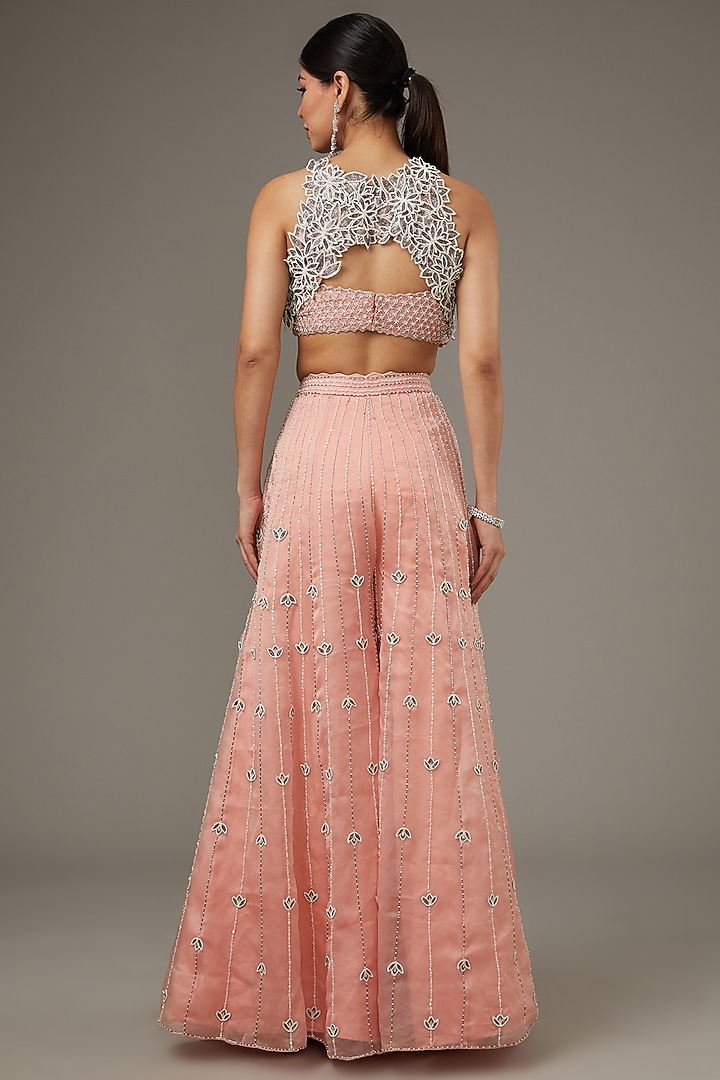Pink Satin Organza Hand Embroidered Pant Set by Disha Patil at Pernia's Pop Up Shop