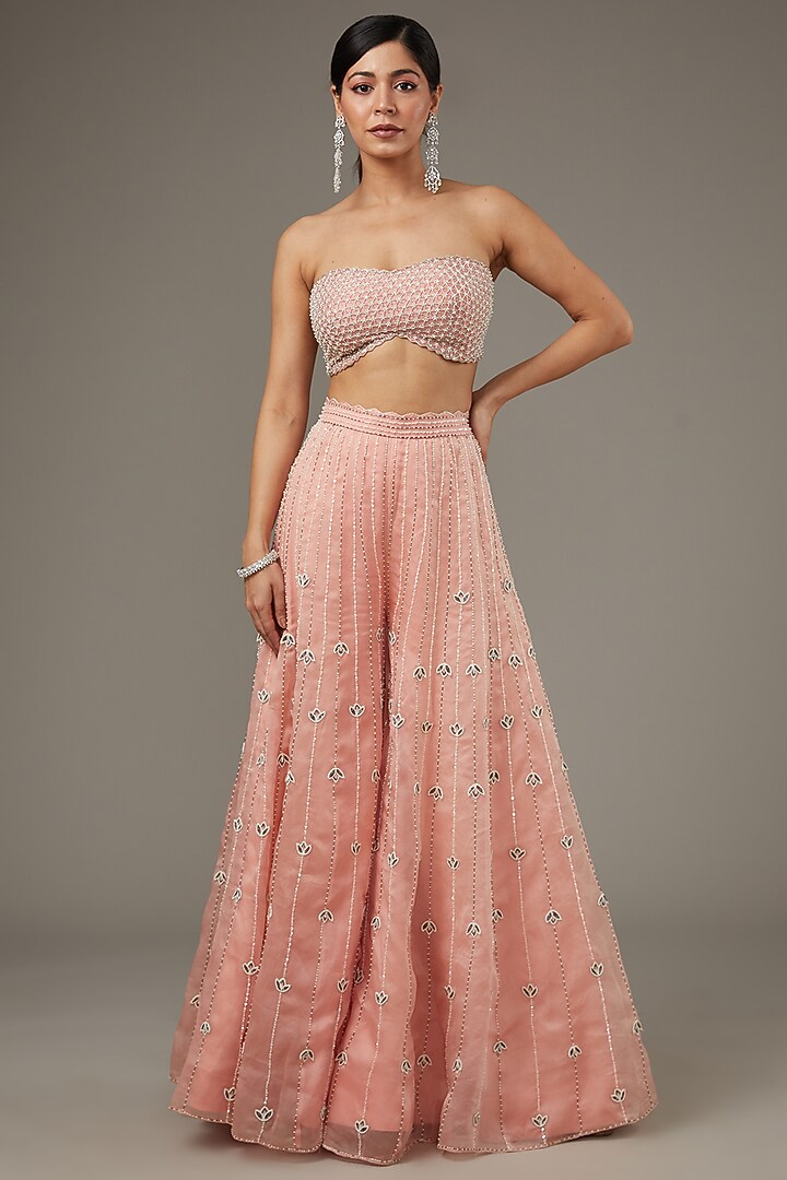 Pink Satin Organza Hand Embroidered Pant Set by Disha Patil at Pernia's Pop Up Shop
