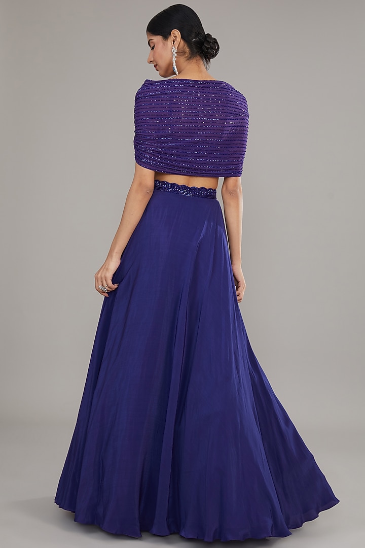 Blue Crepe Embroidered Skirt Set by Disha Patil at Pernia's Pop Up Shop