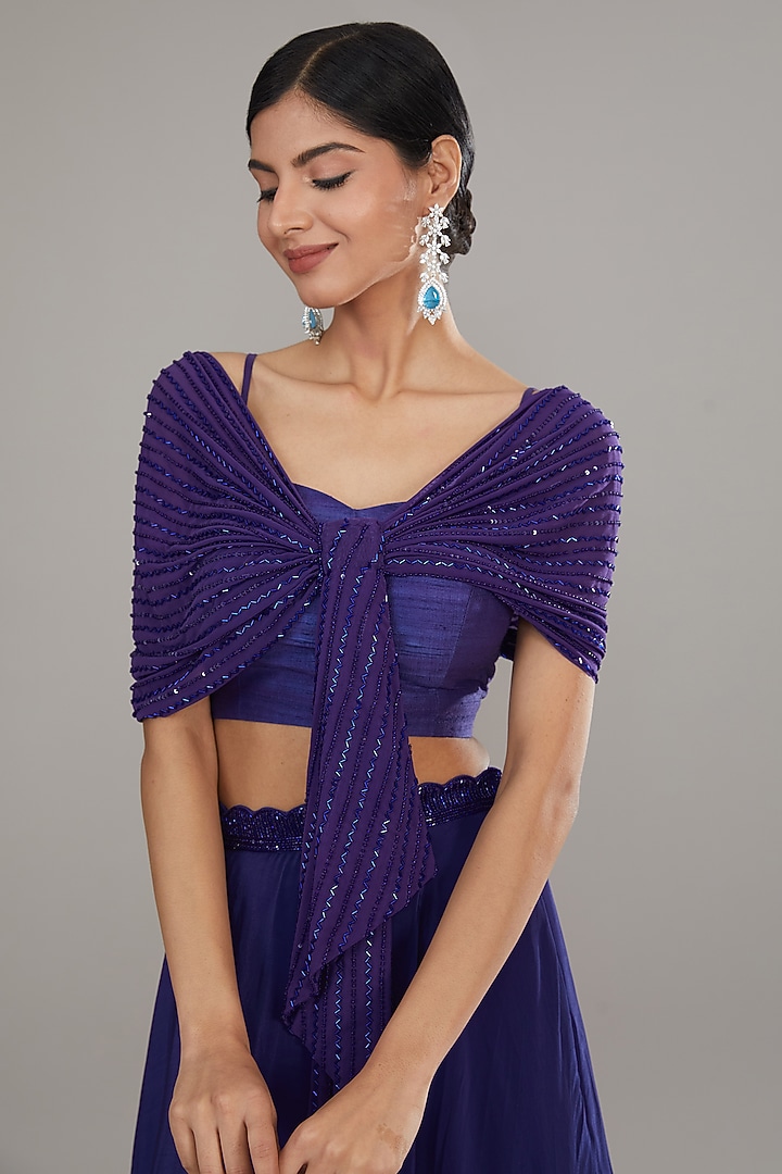 Blue Crepe Embroidered Skirt Set by Disha Patil at Pernia's Pop Up Shop