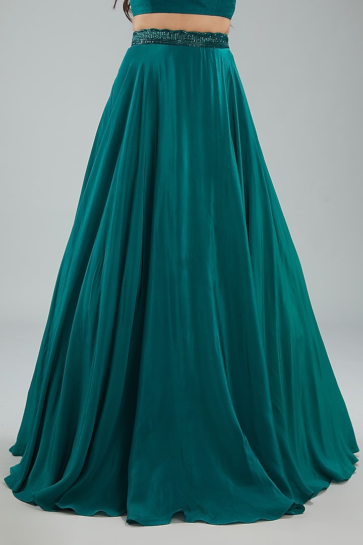 Emerald Green Crepe Hand Embroidered Skirt Set by Disha Patil at Pernia's Pop Up Shop