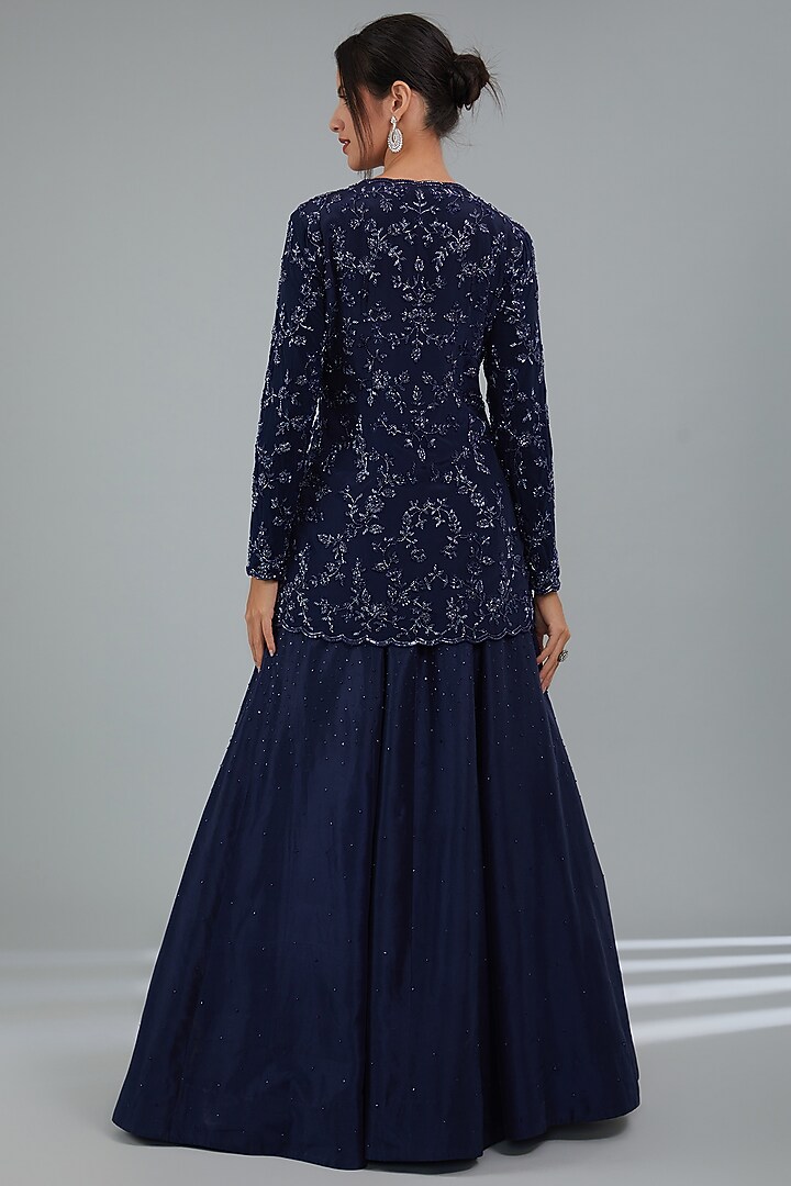 MIdnight Blue Crepe Skirt Set by Disha Patil at Pernia's Pop Up Shop