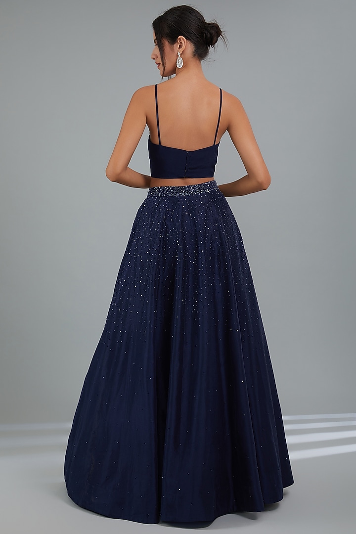 MIdnight Blue Crepe Skirt Set by Disha Patil at Pernia's Pop Up Shop