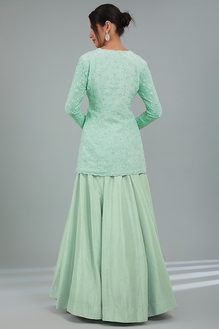Misty Jade Green Crepe Skirt Set by Disha Patil at Pernia's Pop Up Shop