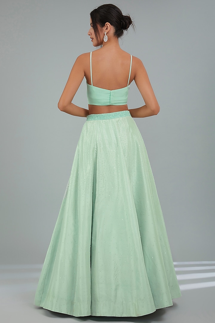 Misty Jade Green Crepe Skirt Set by Disha Patil at Pernia's Pop Up Shop