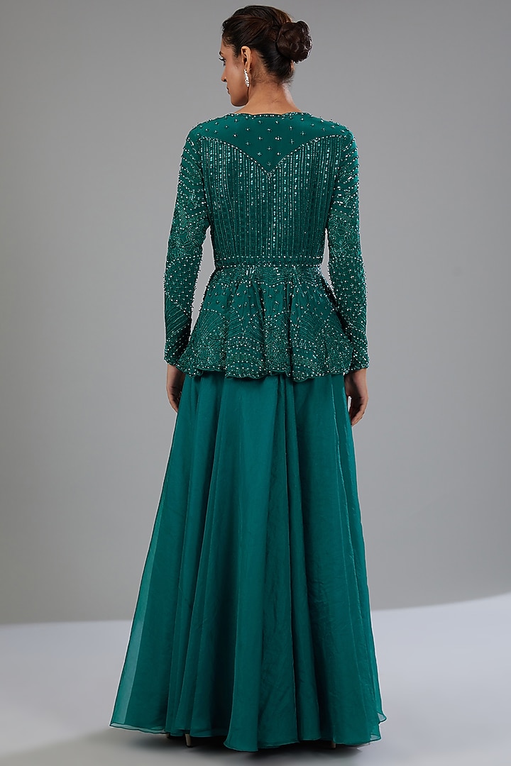 Emerald Green Organza Flared Pant Set by Disha Patil at Pernia's Pop Up Shop