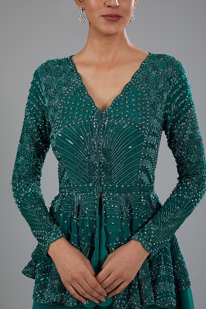 Emerald Green Organza Flared Pant Set by Disha Patil at Pernia's Pop Up Shop