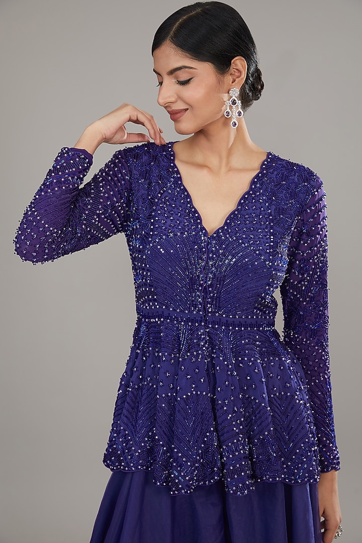 Blue Organza Pant Set by Disha Patil at Pernia's Pop Up Shop