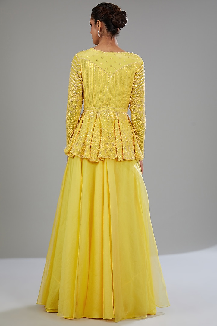 Yellow Organza Flared Pant Set by Disha Patil at Pernia's Pop Up Shop