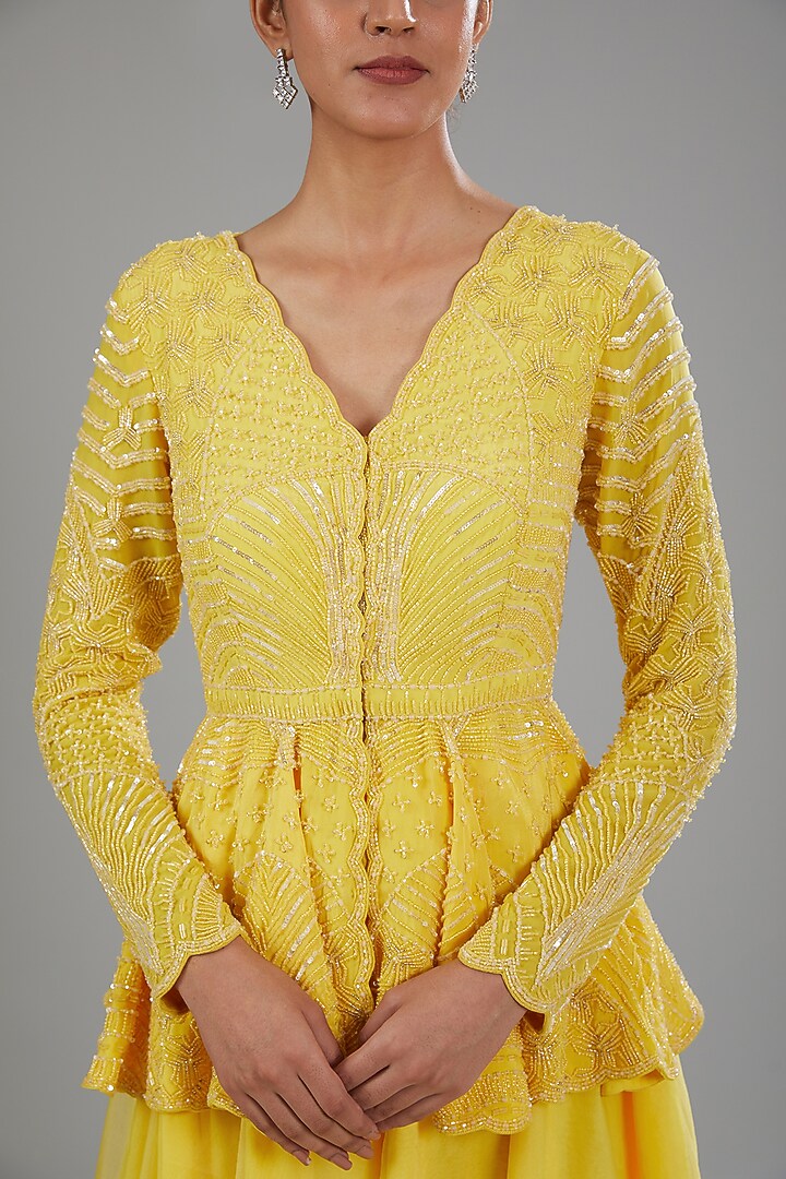 Yellow Organza Flared Pant Set by Disha Patil at Pernia's Pop Up Shop