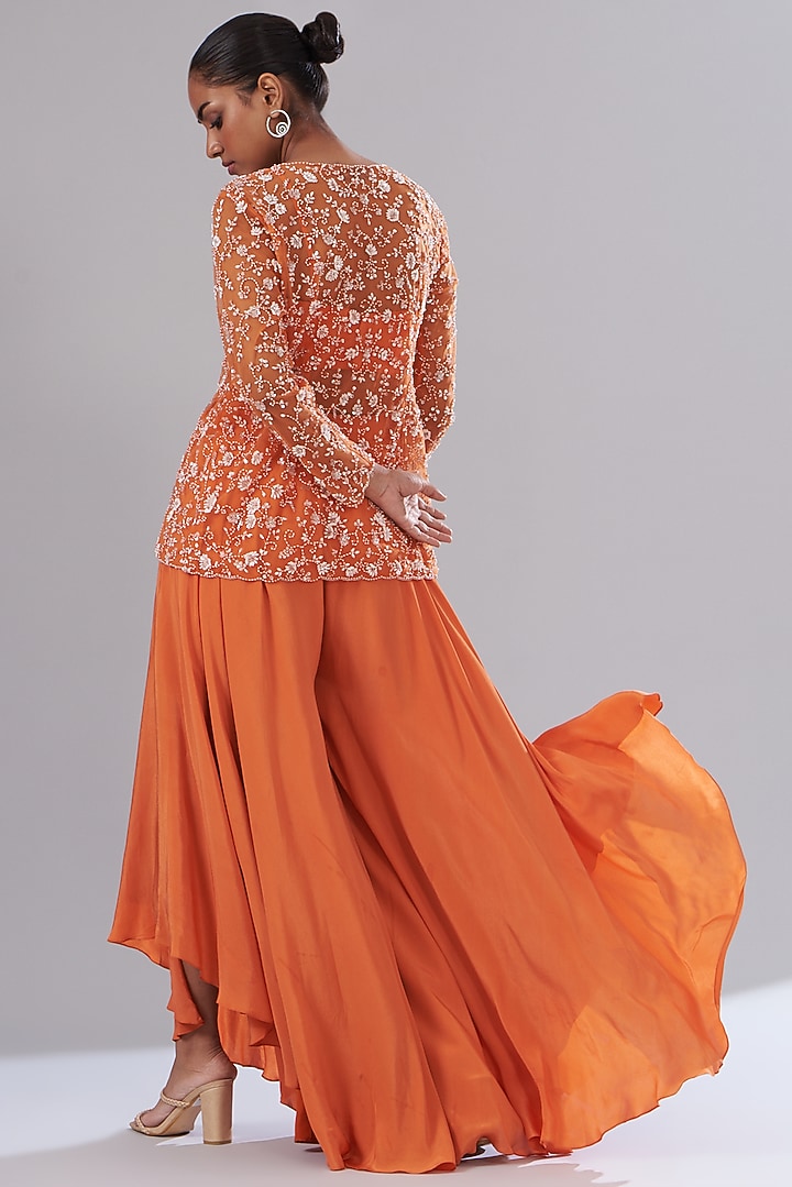 Rust Orange Hand Embroidered Jacket Set by Disha Patil at Pernia's Pop Up Shop