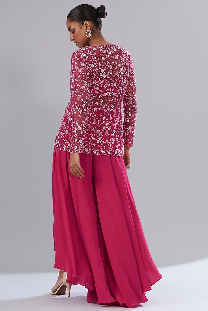 Cherry Red Hand Embroidered Jacket Set by Disha Patil at Pernia's Pop Up Shop