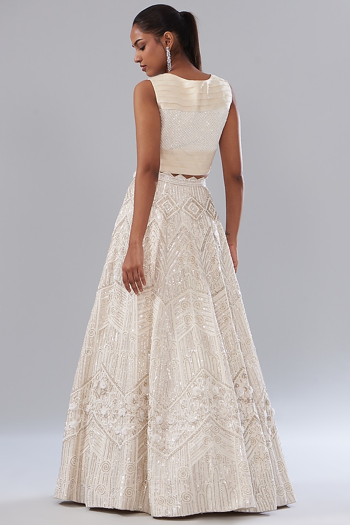 Ivory Raw Silk Hand Embellished Bridal Lehenga Set by Disha Patil at Pernia's Pop Up Shop