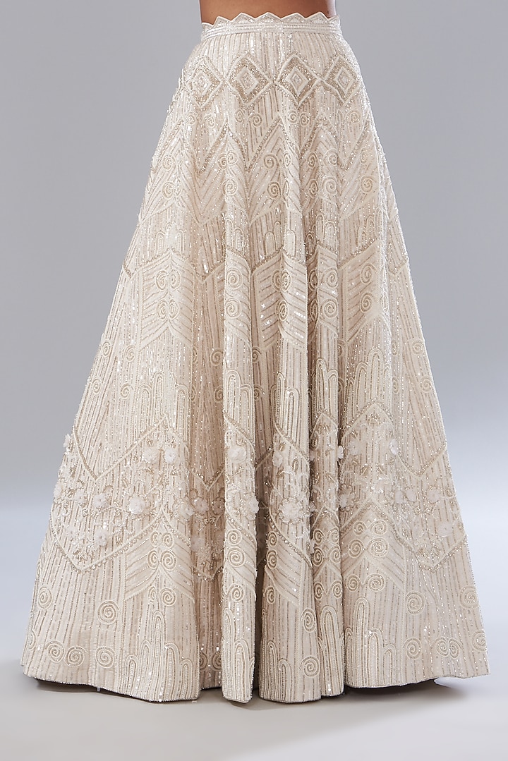 Ivory Raw Silk Hand Embellished Bridal Lehenga Set by Disha Patil at Pernia's Pop Up Shop