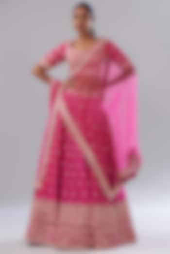Pink Raw Silk Hand Embellished Lehenga Set by Disha Patil