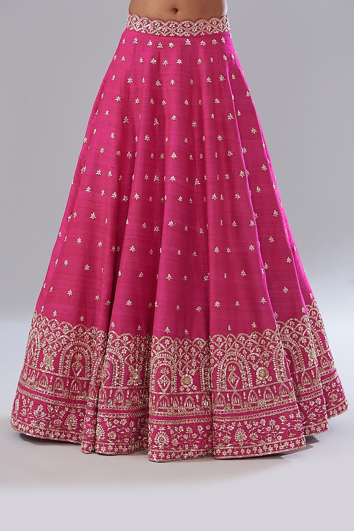 Pink Raw Silk Hand Embellished Wedding Lehenga Set by Disha Patil at Pernia's Pop Up Shop