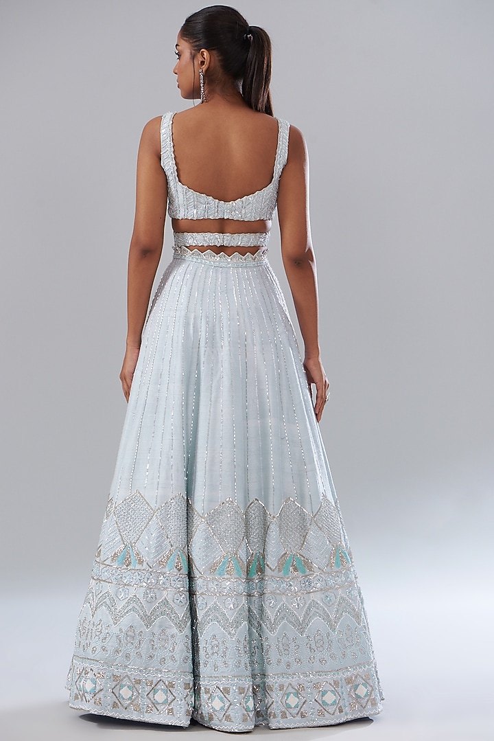 Blue Raw Silk Hand Embellished Bridal Lehenga Set by Disha Patil at Pernia's Pop Up Shop