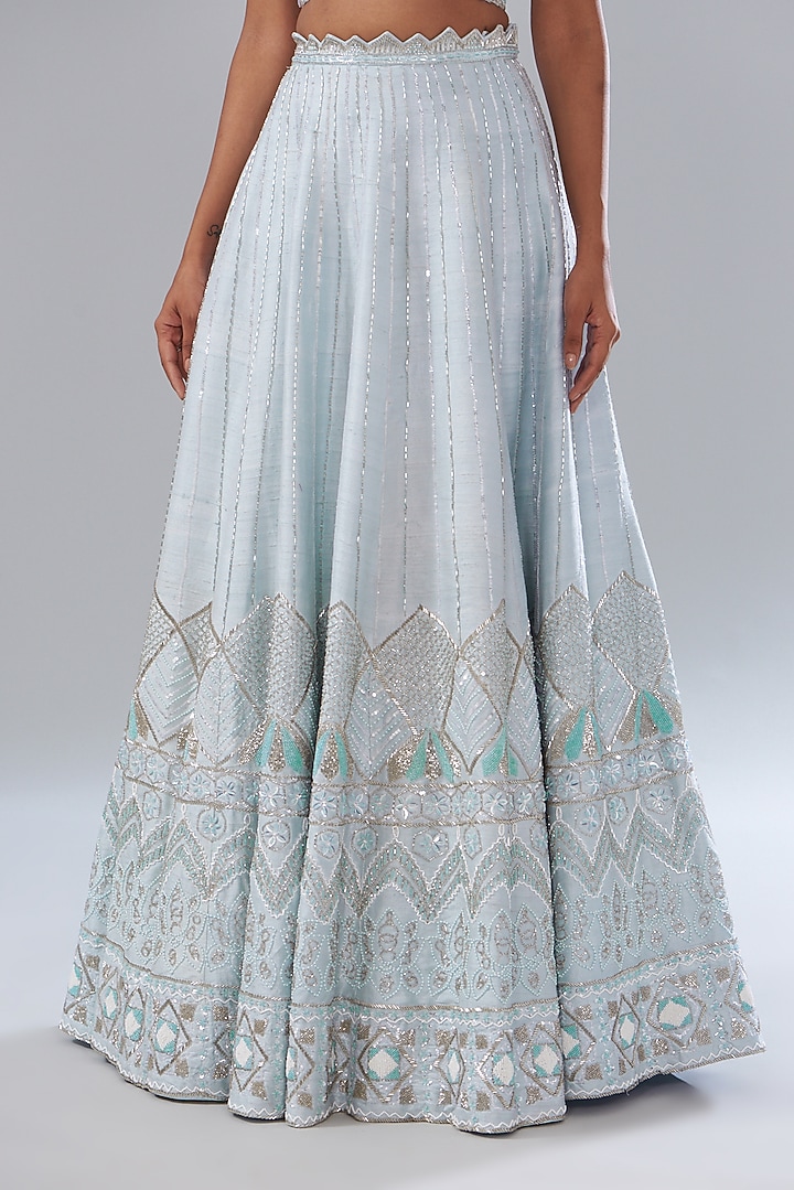 Blue Raw Silk Hand Embellished Bridal Lehenga Set by Disha Patil at Pernia's Pop Up Shop