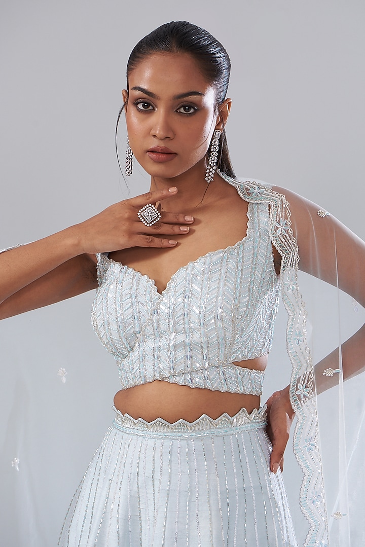Blue Raw Silk Hand Embellished Bridal Lehenga Set by Disha Patil at Pernia's Pop Up Shop