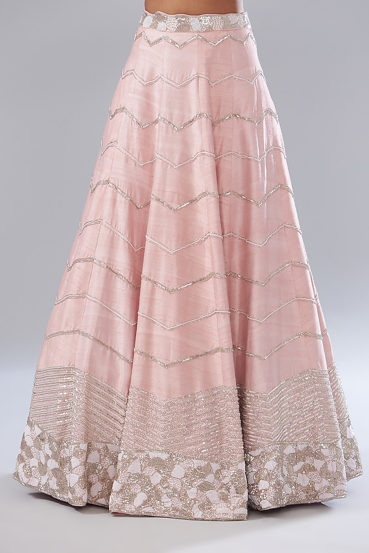 Blush Pink Raw Silk Hand Embellished Bridal Lehenga Set by Disha Patil at Pernia's Pop Up Shop