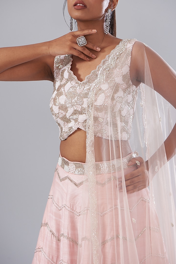 Blush Pink Raw Silk Hand Embellished Bridal Lehenga Set by Disha Patil at Pernia's Pop Up Shop