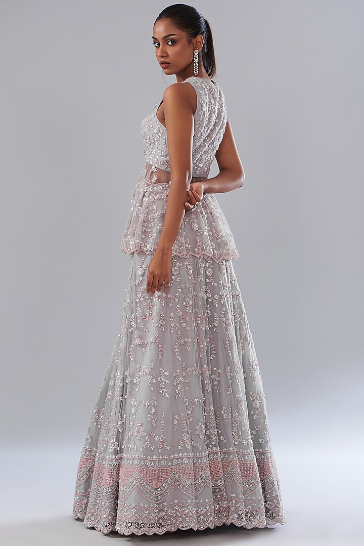 Grey Net Hand Embellished Bridal Lehenga Set by Disha Patil at Pernia's Pop Up Shop
