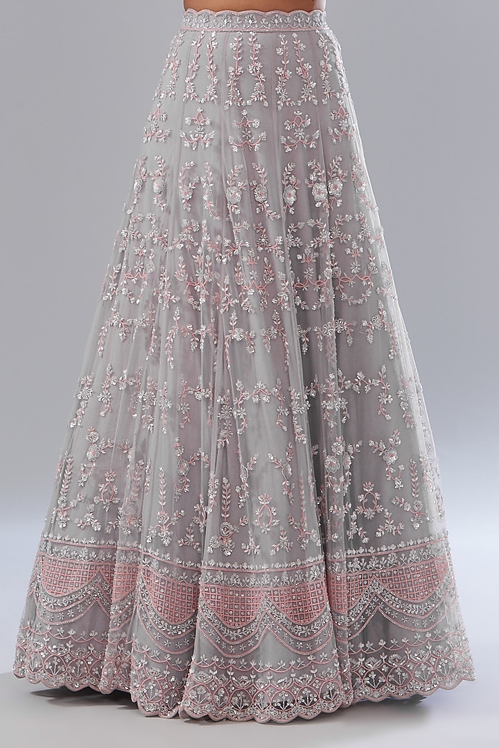 Grey Net Hand Embellished Bridal Lehenga Set by Disha Patil at Pernia's Pop Up Shop