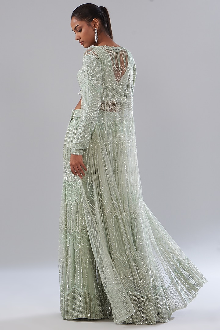 Green Net Hand Embellished Bridal Sharara Set by Disha Patil at Pernia's Pop Up Shop